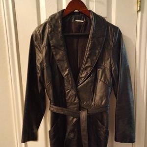 Vintage Black Leather Trenchcoat